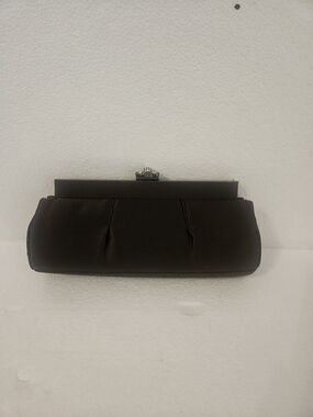 Elegant Black Satin Evening Clutch with Rhinestone Kiss Lock